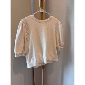 Treasure & Bond Cream Puff Sleeve Eyelet Lace Shoulder Sweatshirt‎ Womens Large